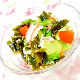 ❤カニかまとパプリカと青梗菜とワカメの酢の物❤